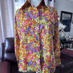 SKYR 70s Vintage Women’s Blouse, Bright Floral